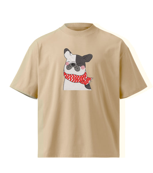 Bulldog Snow embroidery design Premium Oversized T-Shirt
