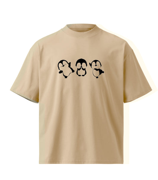 Cute Penguins embroidery design Premium Oversized T-Shirt