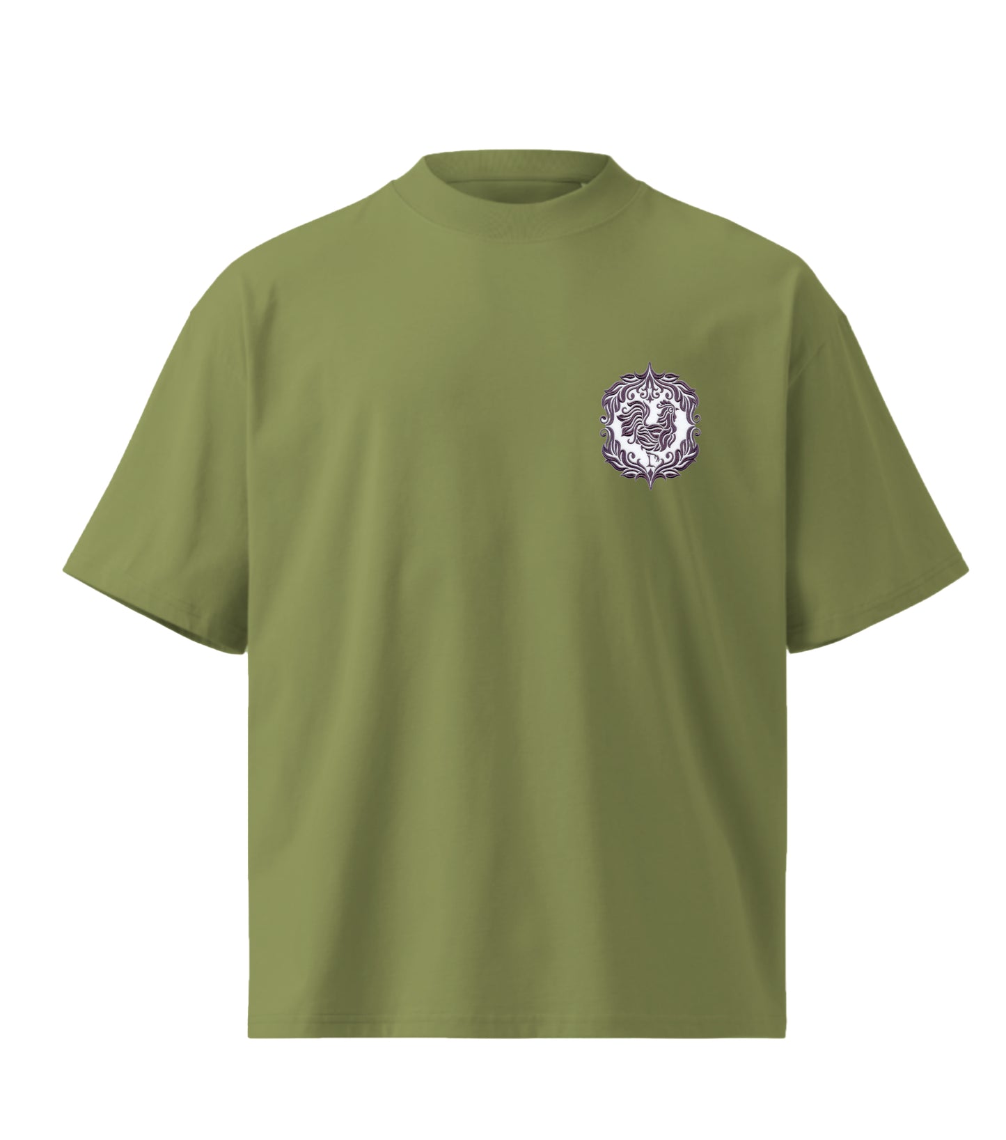 Damask Rooster embroidery design Premium Oversized T-Shirt
