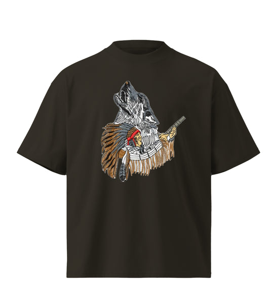 Appache wolf  embroidery design Premium Oversized T-Shirt