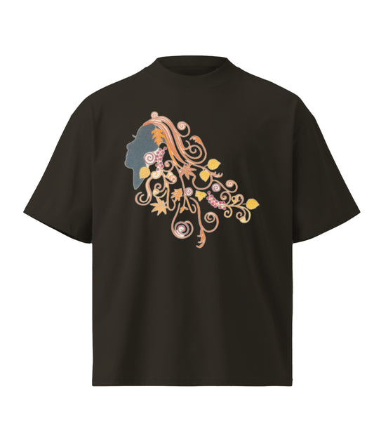 Autumn face embroidery design Premium Oversized T-Shirt in 210 GSM Cotton