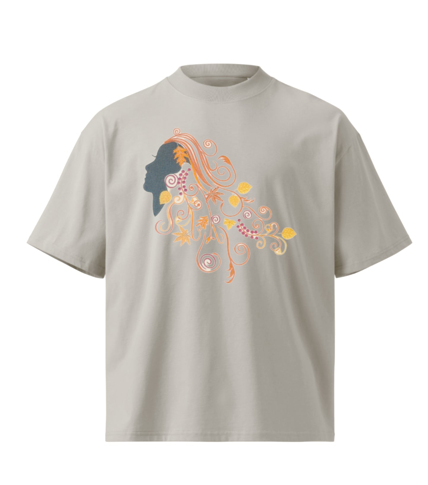 Autumn face embroidery design Premium Oversized T-Shirt in 210 GSM Cotton