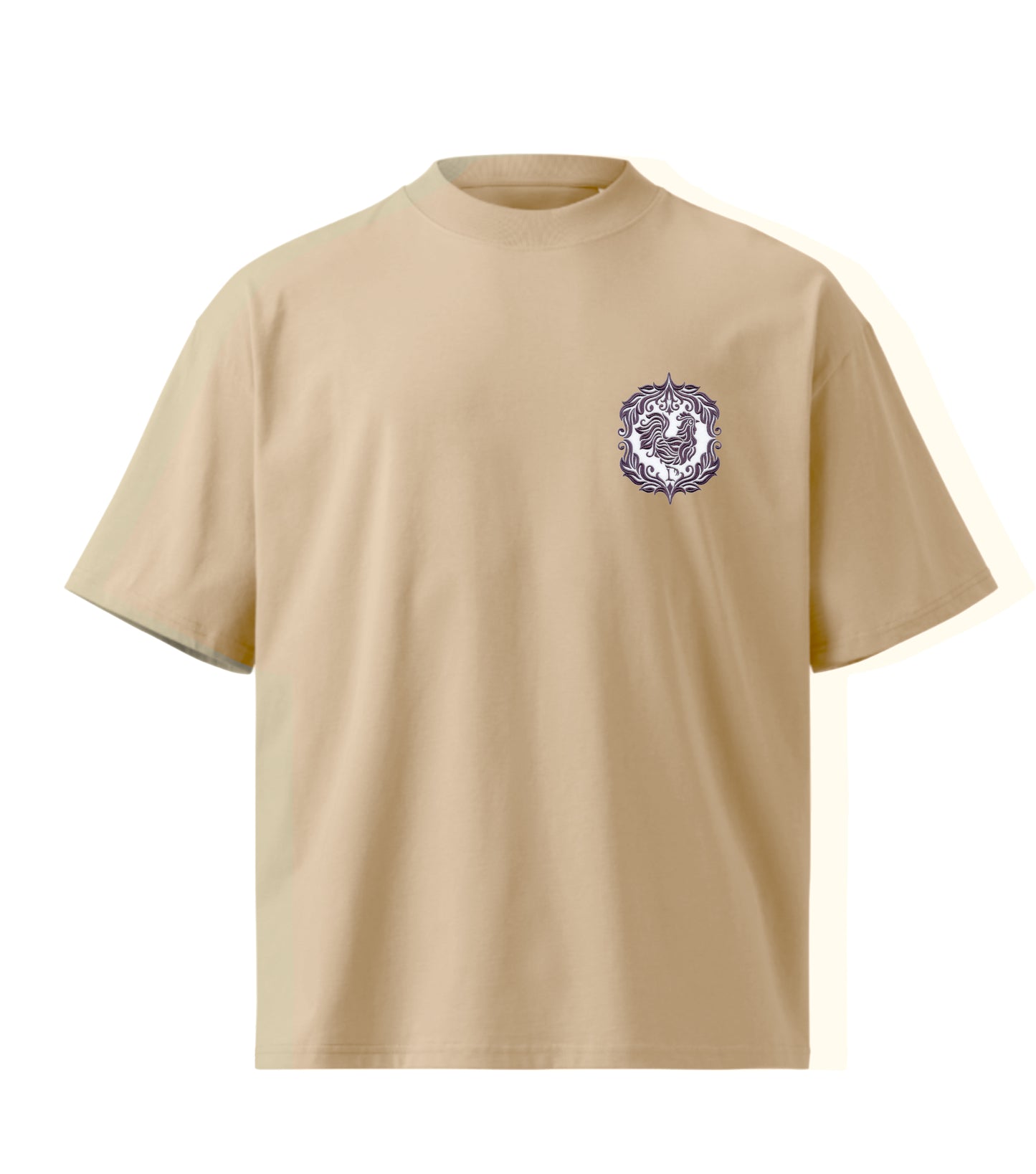 Damask Rooster embroidery design Premium Oversized T-Shirt