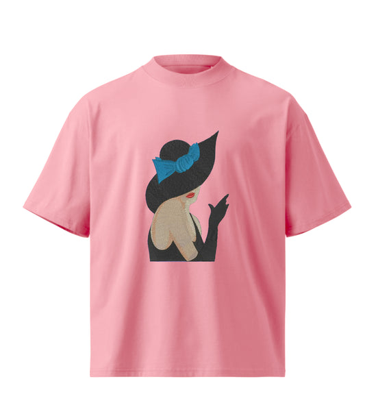 Girl cap  embroidery design Premium Oversized T-Shirt
