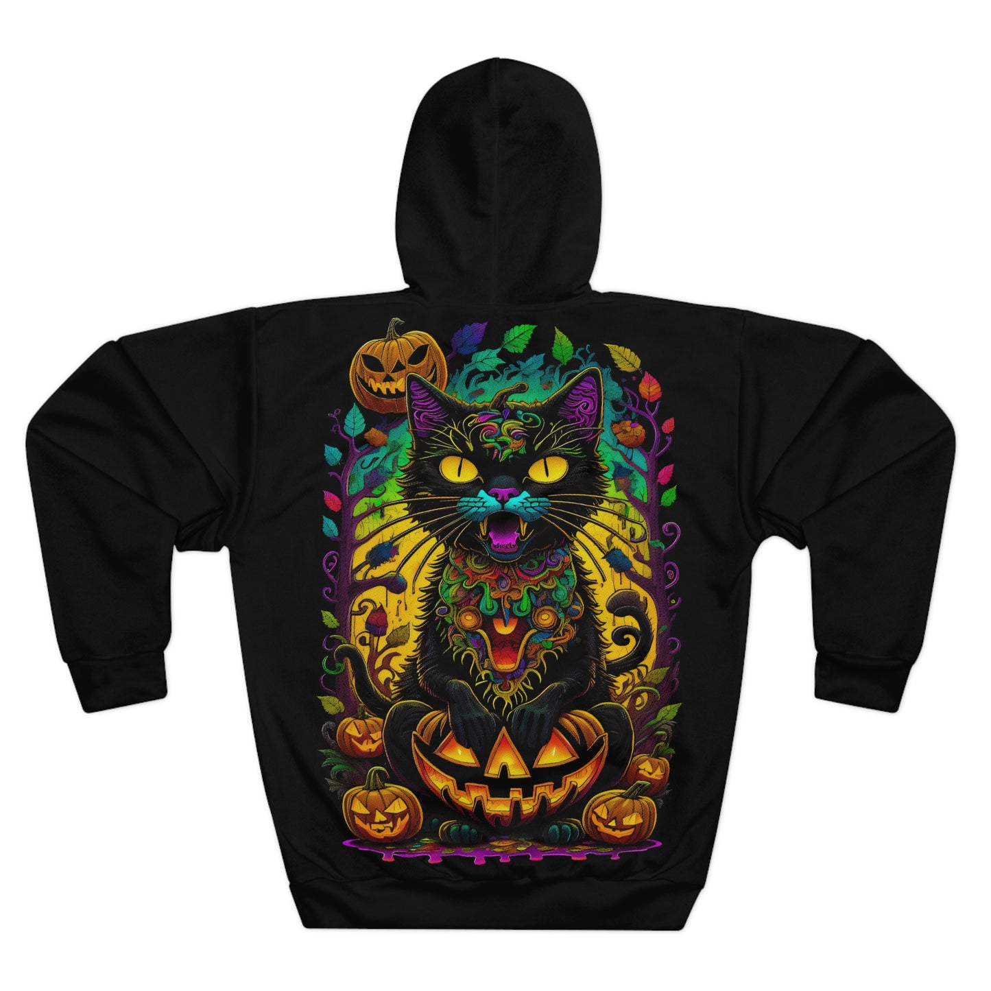 Psychedelic-style graphic black cat sitting Hoodie