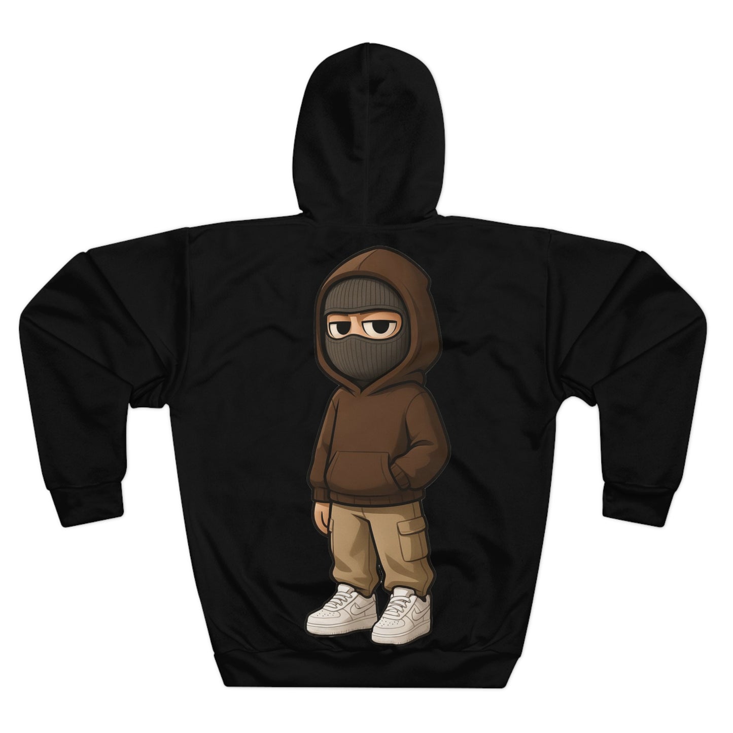 Brown hoodie, a black balaclava Hoodie