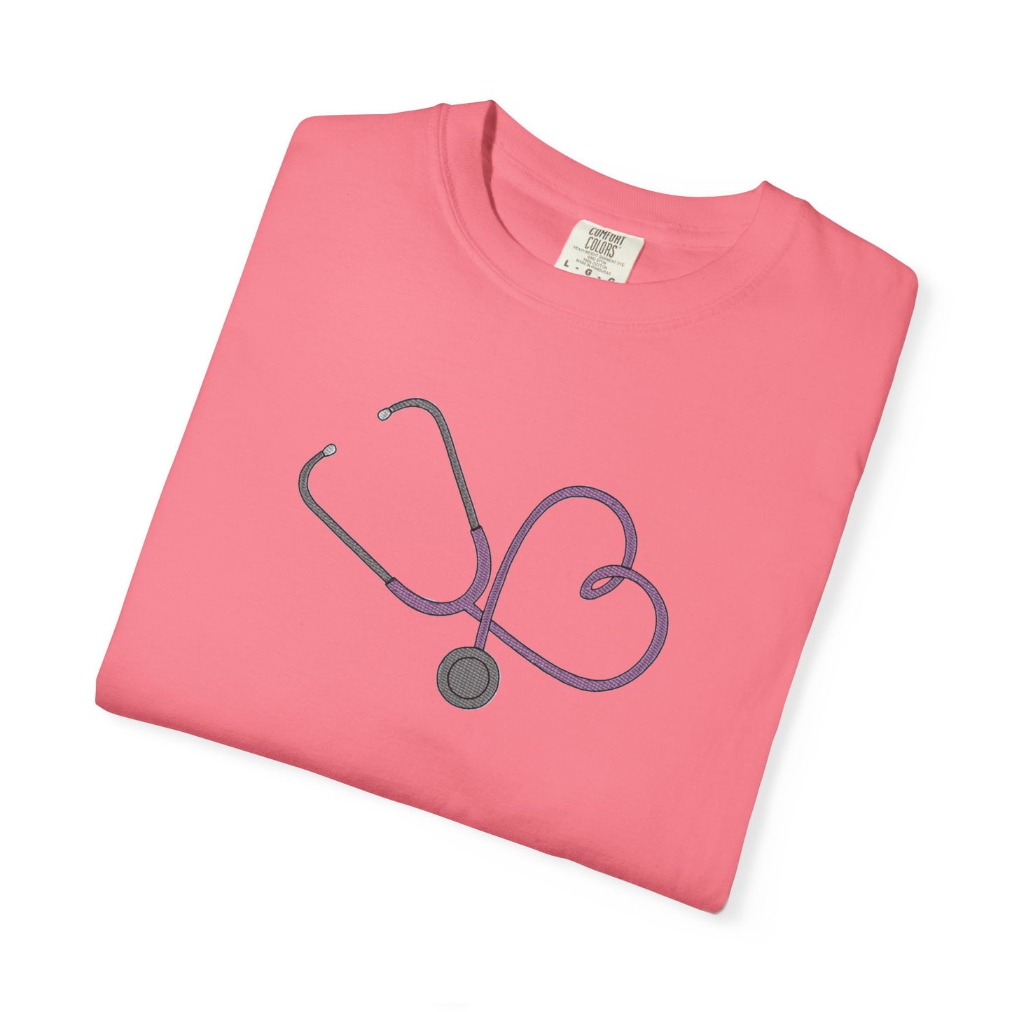 Yellow Embroidered Stethoscope Heart Design Cotton T-Shirt