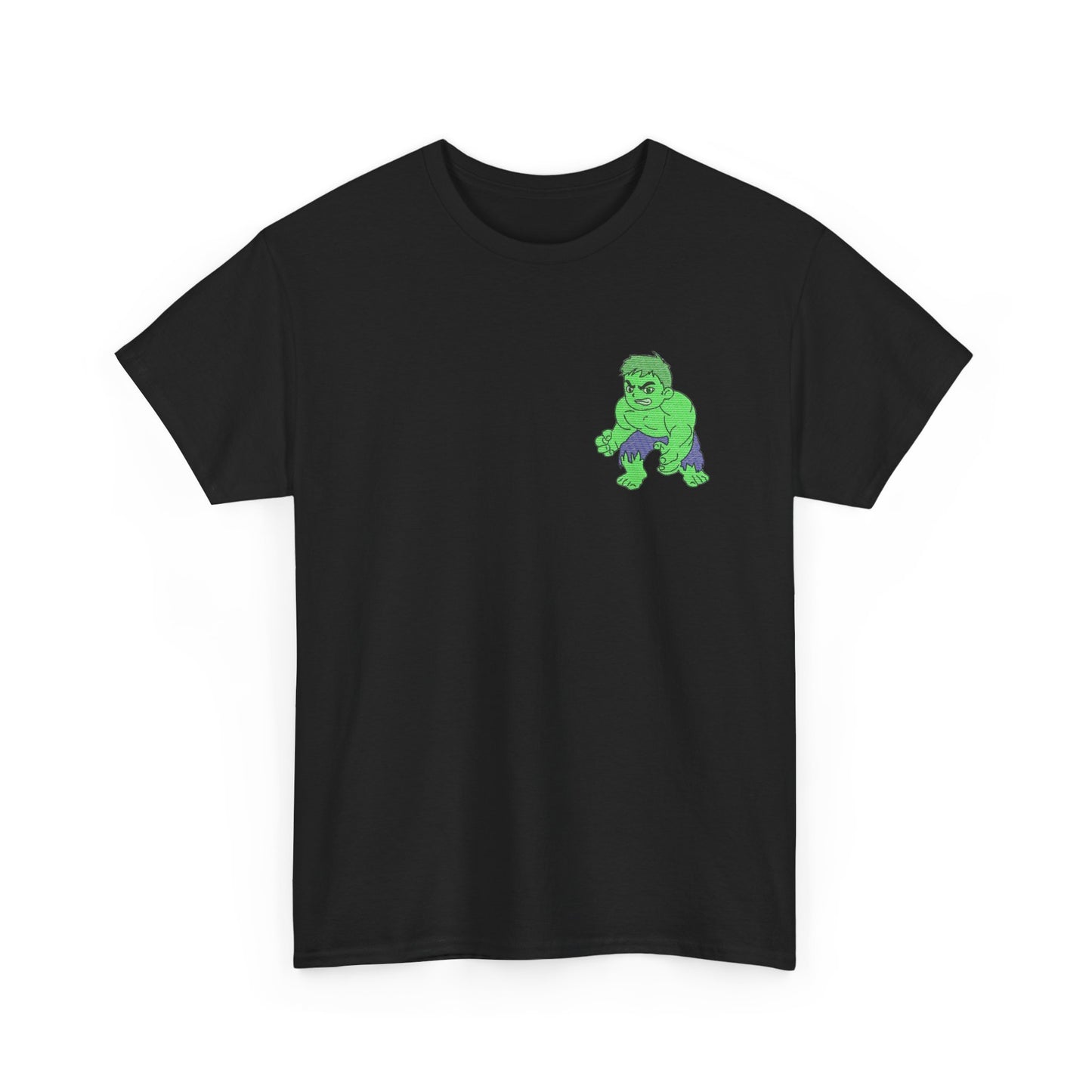 Premium Black Cotton T-Shirt with Mini Embroidered Cartoon Hero Design