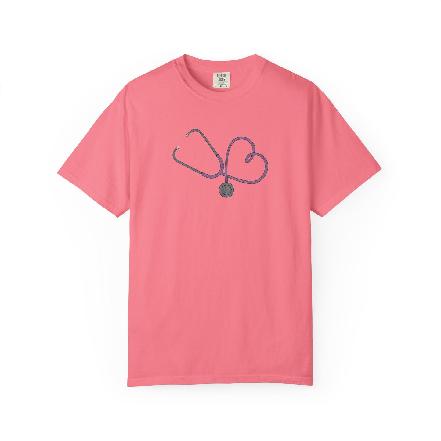 Yellow Embroidered Stethoscope Heart Design Cotton T-Shirt