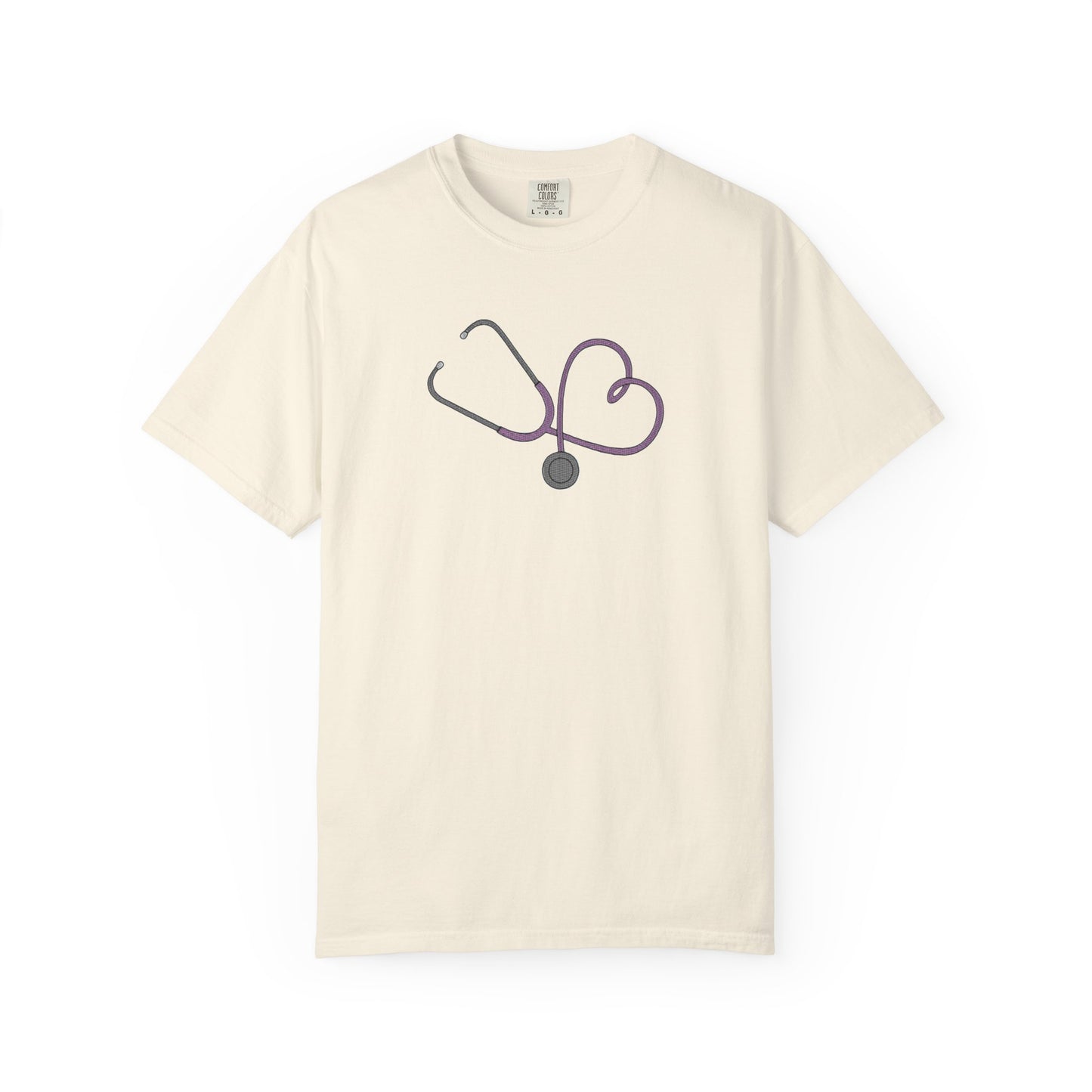 Yellow Embroidered Stethoscope Heart Design Cotton T-Shirt