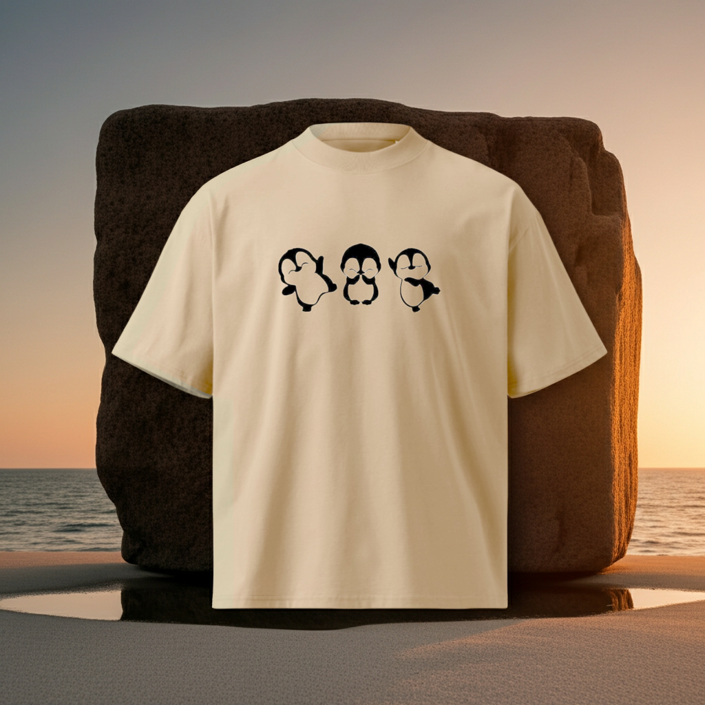 Cute Penguins embroidery design Premium Oversized T-Shirt