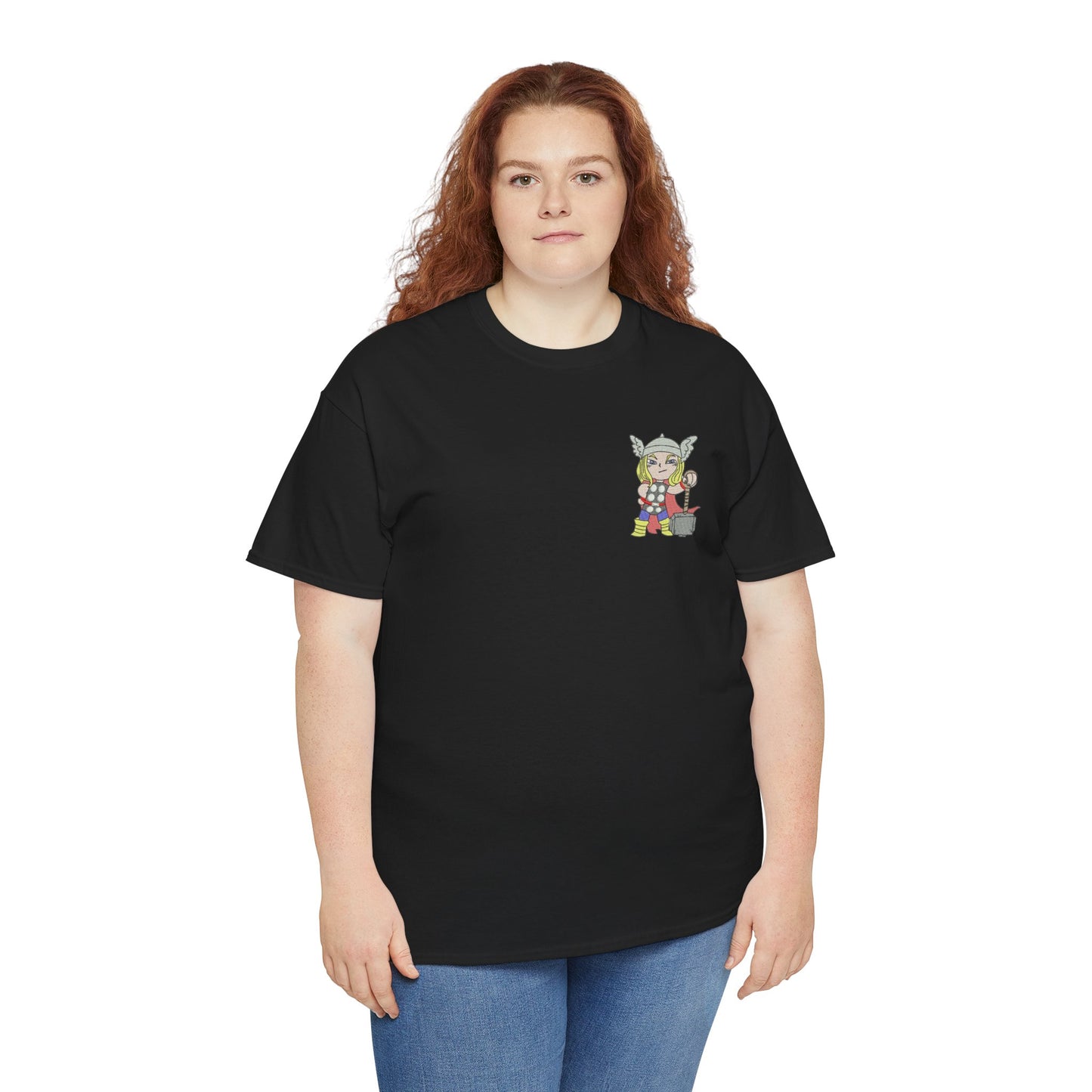 Premium Black Cotton T-Shirt with Mini Embroidered Cartoon Hero Design