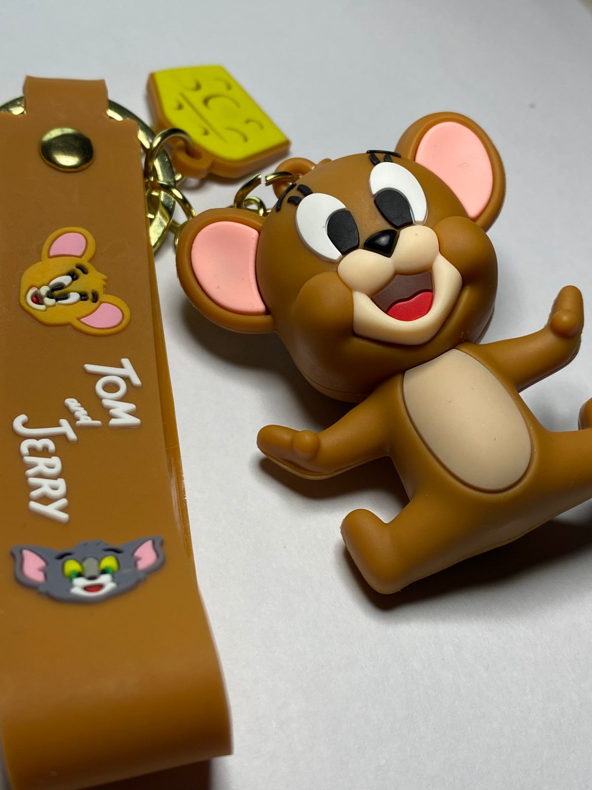 Happy Jerry Mouse Keychain with Cheese Charm