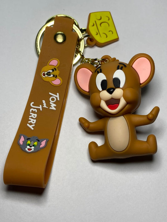 Happy Jerry Mouse Keychain with Cheese Charm
