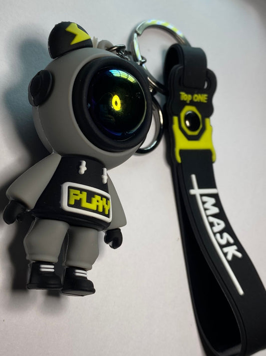 Futuristic 3D Robot Astronaut Keychain with Iridescent Lens & "MASK" Strap