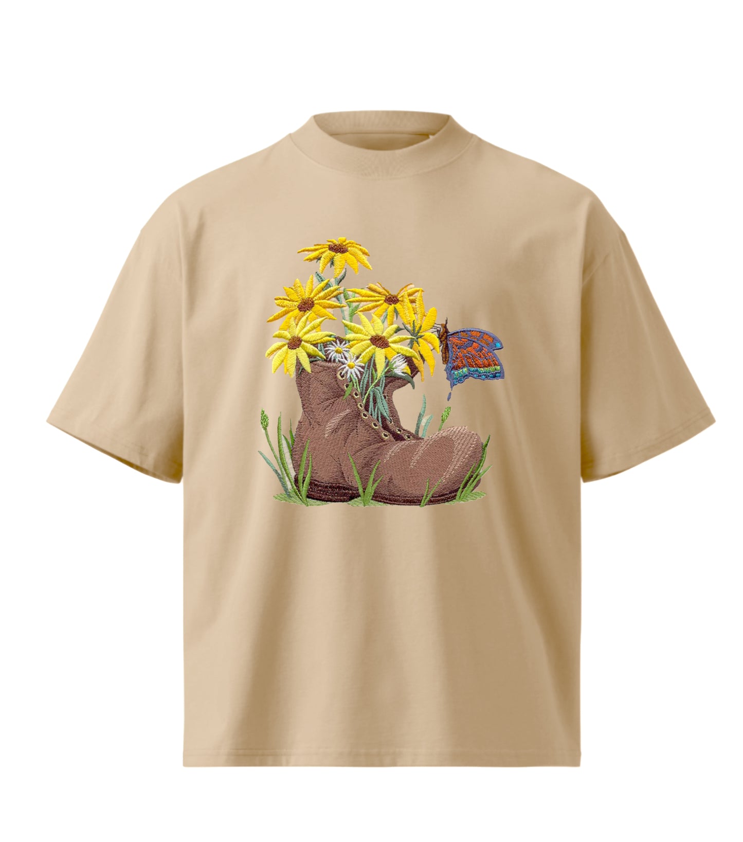 Spring Blooms Flowers With Vase[bloom in Boot]  embroidery design Premium Oversized T-Shirt