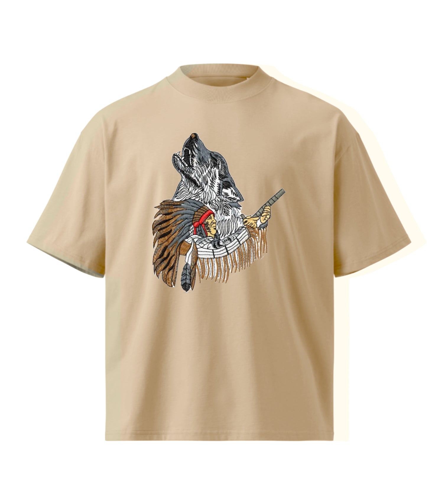 Appache wolf  embroidery design Premium Oversized T-Shirt