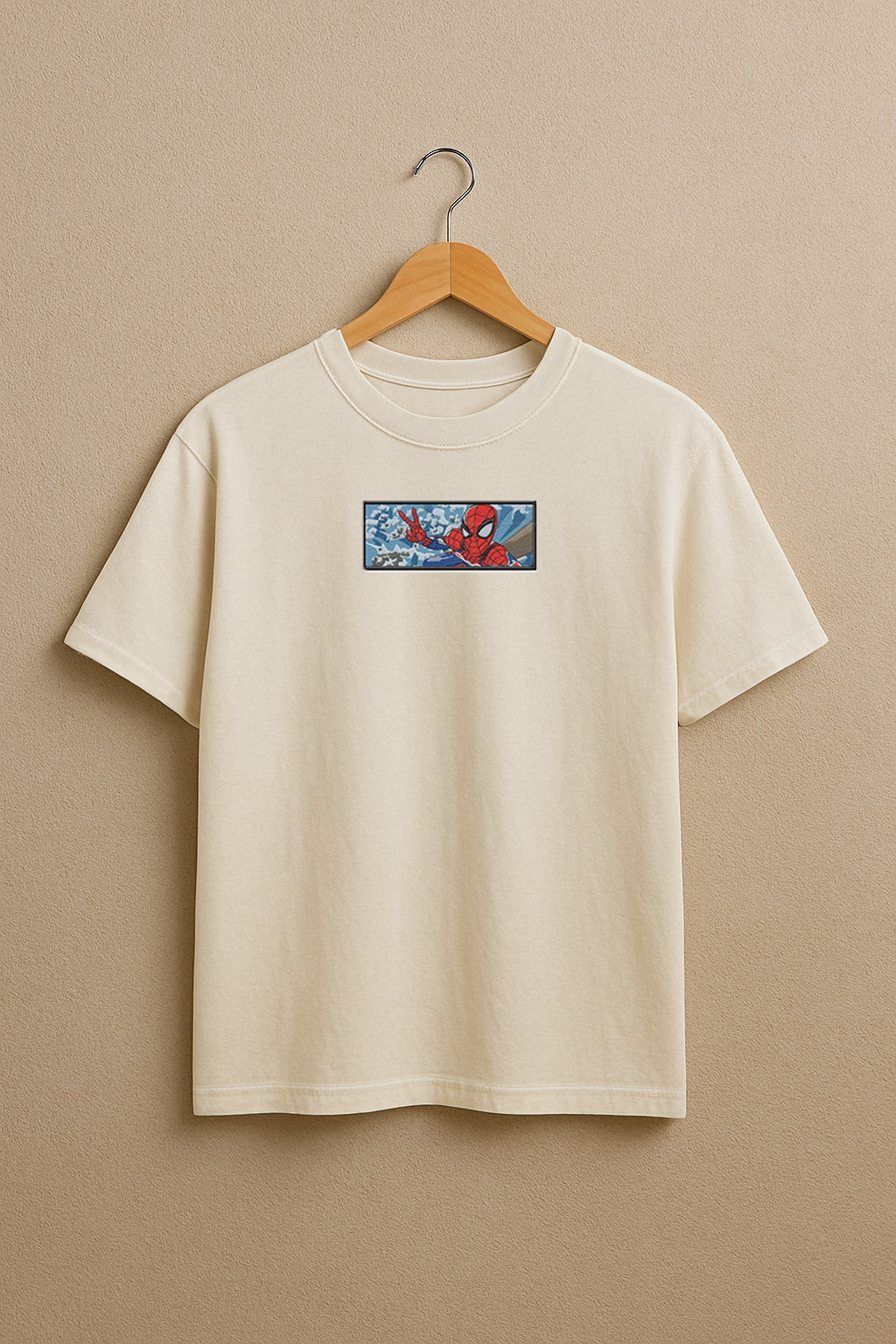 Spiderman Rectangle Embroidery Design premium oversized t-shirt