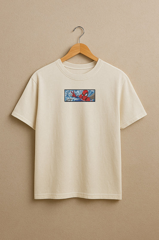 Spiderman Rectangle Embroidery Design premium oversized t-shirt