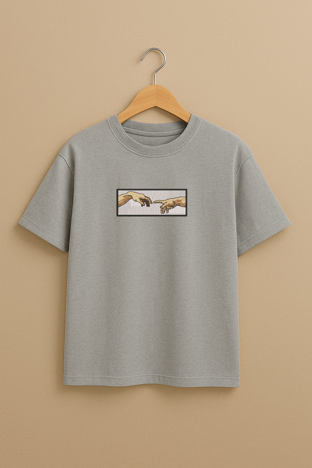 Hands of God and Adam Cross Stitch Pattern  embroidery design Premium Oversized T-Shirt