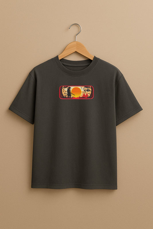 Samurai Sunrise Embroidery Design premium oversized t-shirt