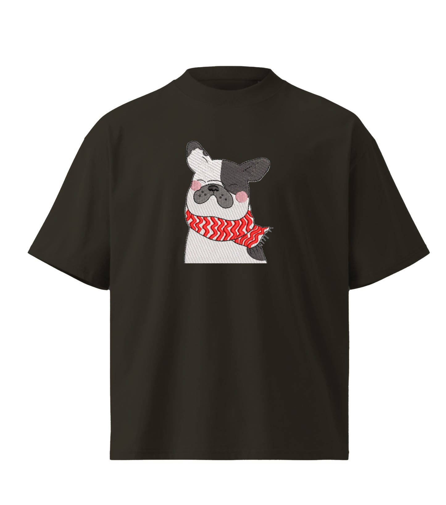 Bulldog Snow embroidery design Premium Oversized T-Shirt