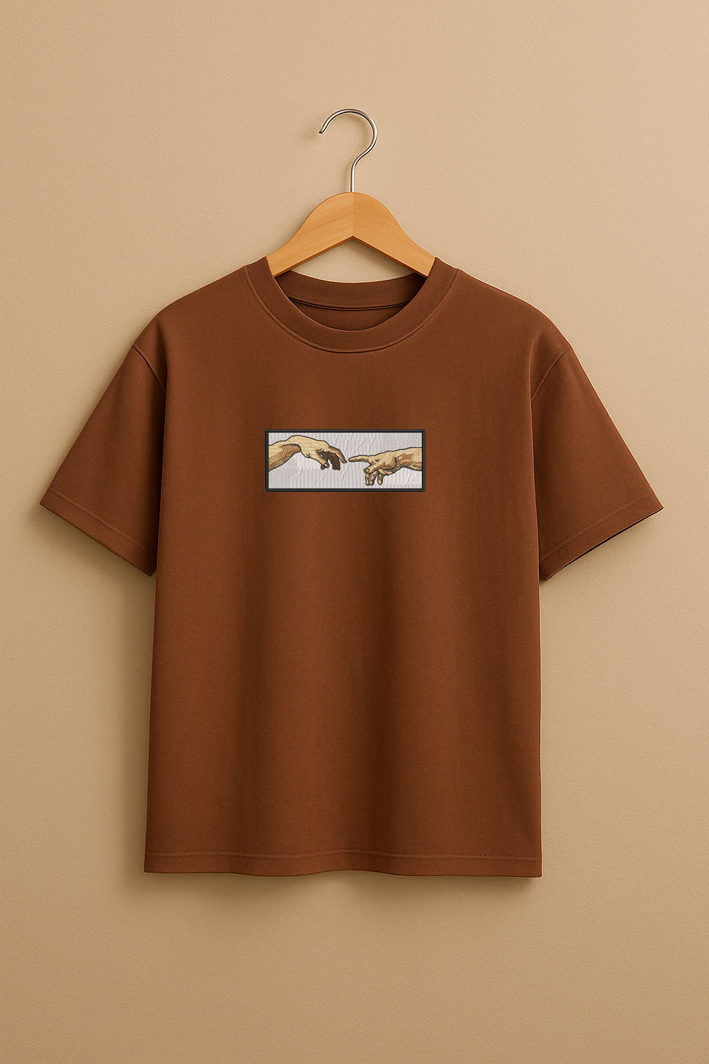 Hands of God and Adam Cross Stitch Pattern  embroidery design Premium Oversized T-Shirt