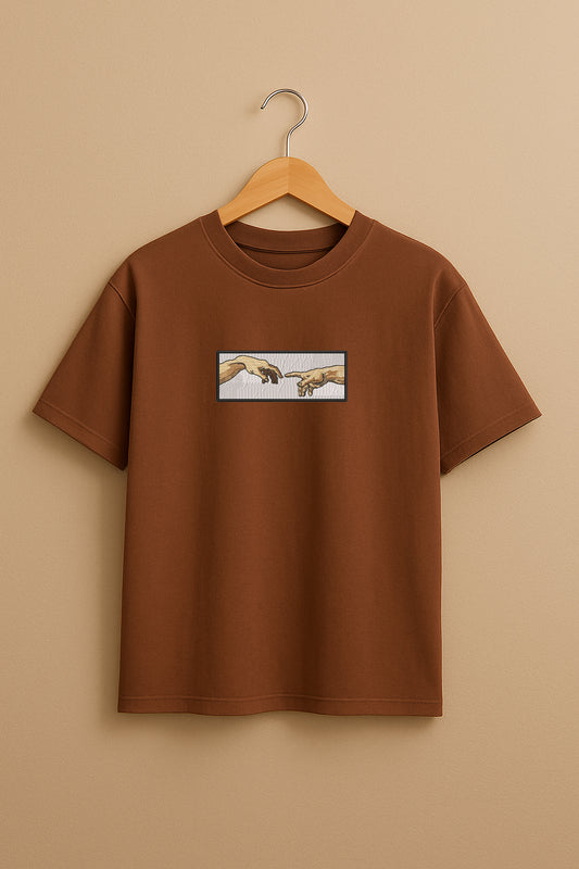 Hands of God and Adam Cross Stitch Pattern  embroidery design Premium Oversized T-Shirt