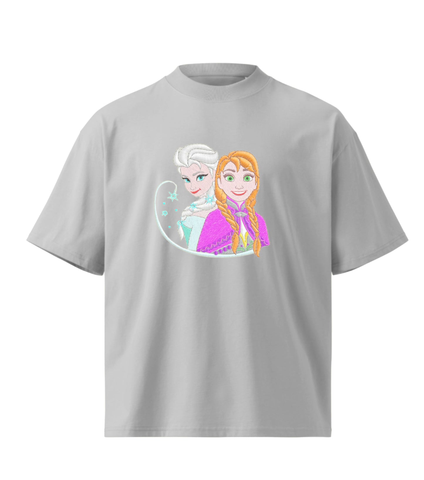 Elsa and Anna Embroidery Design Frozen Embroidery Design  Premium Oversized T-Shirt