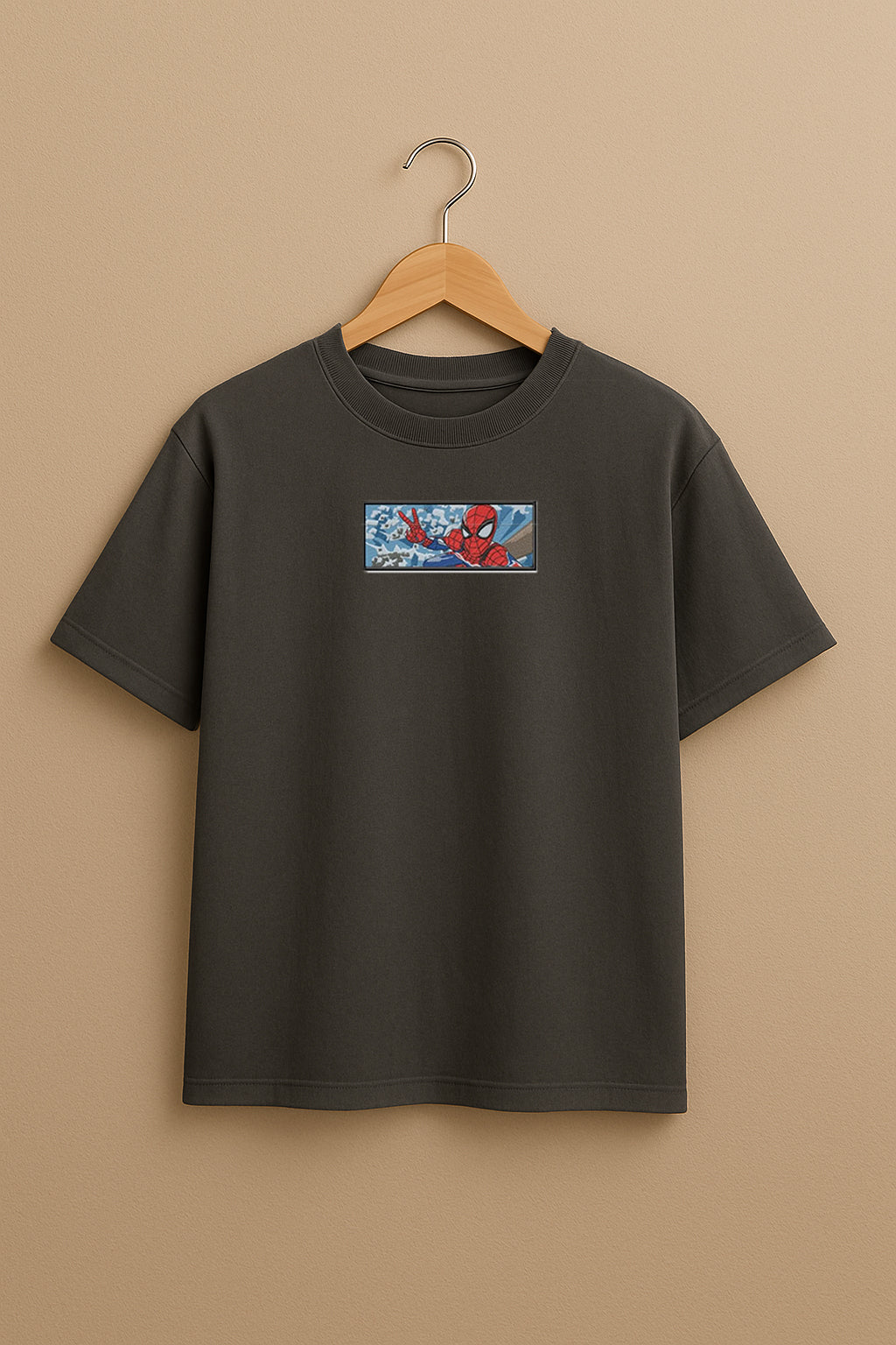 Spiderman Rectangle Embroidery Design premium oversized t-shirt