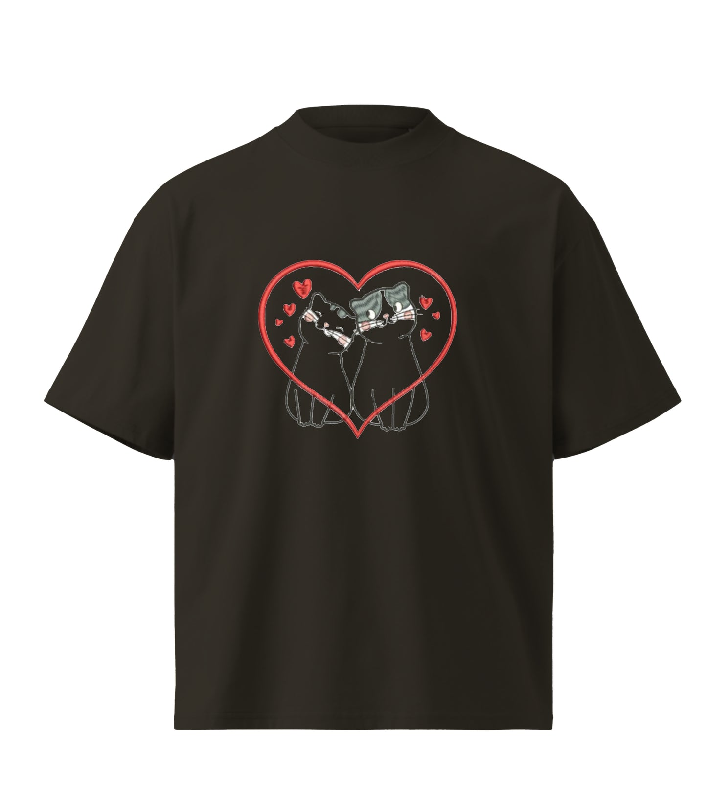 Kittens in Love  embroidery design Premium Oversized T-Shirt