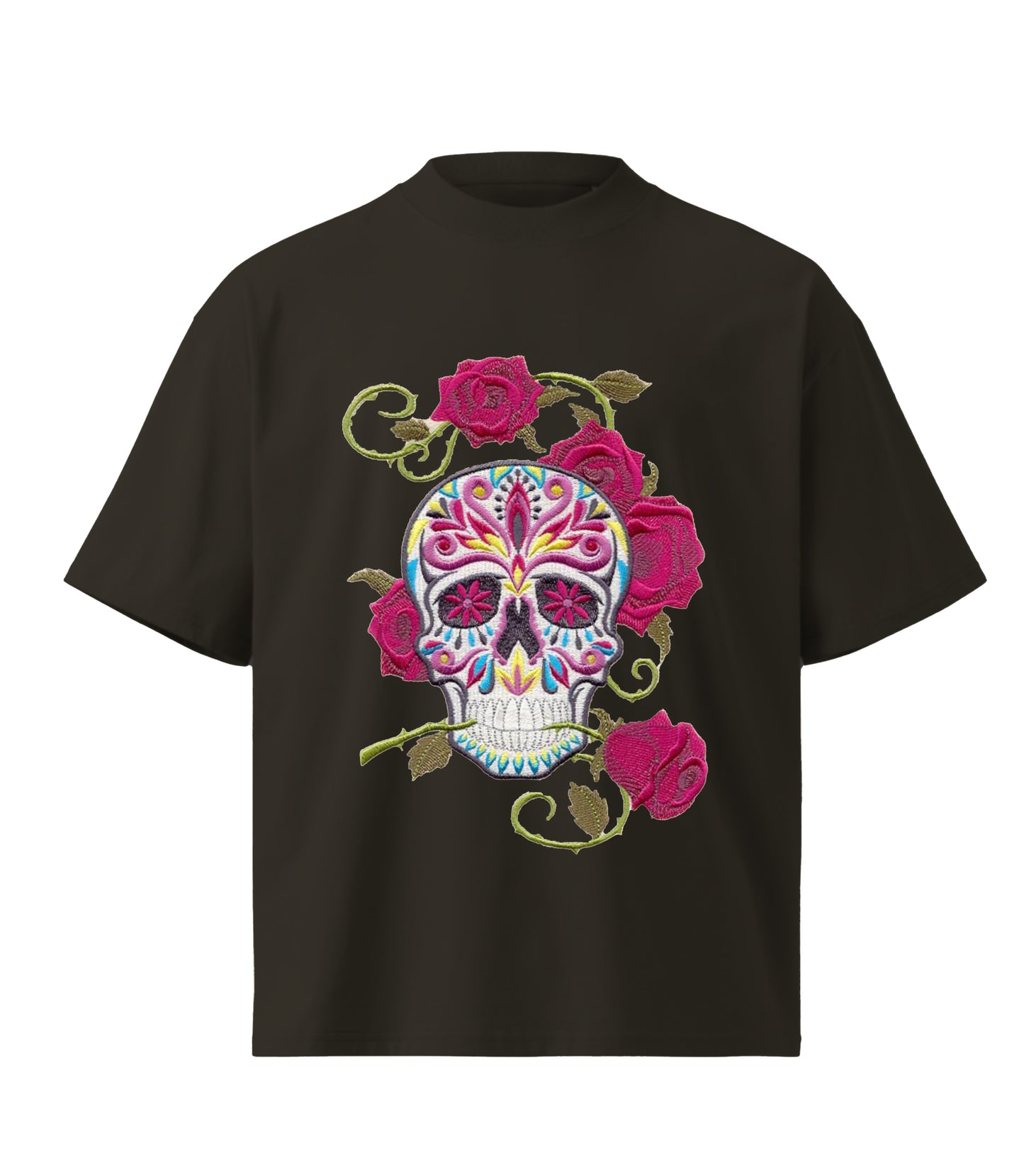 skULL flower  embroidery design Premium Oversized T-Shirt