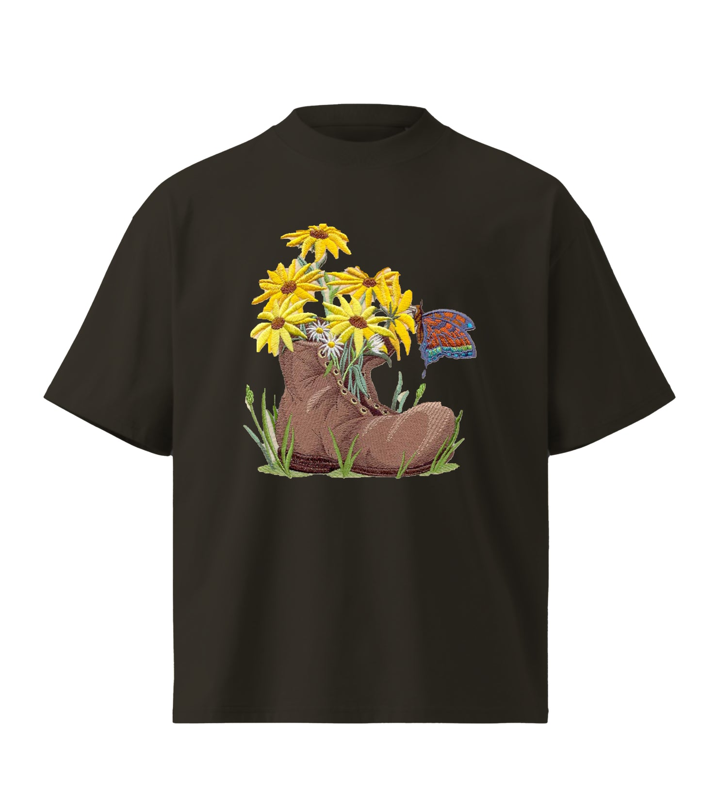 Spring Blooms Flowers With Vase[bloom in Boot]  embroidery design Premium Oversized T-Shirt