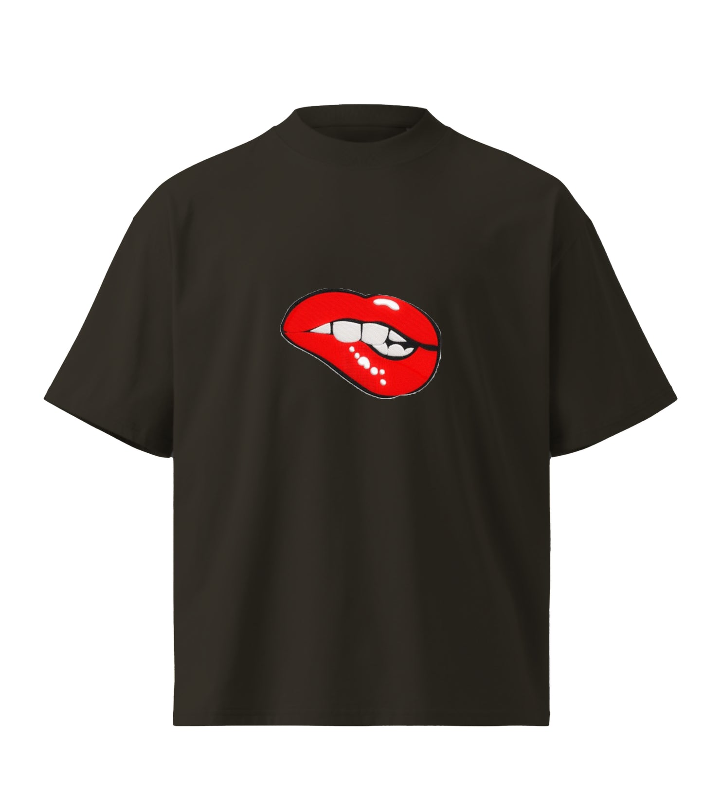 Kissing lip  embroidery design Premium Oversized T-Shirt
