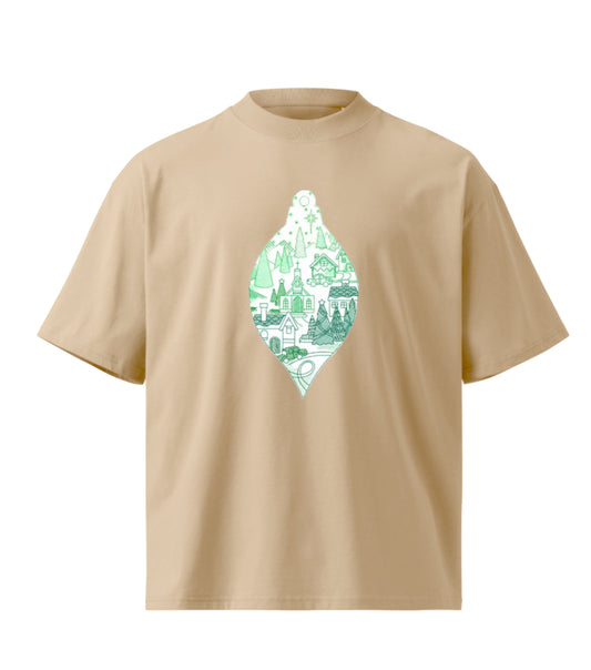 Peaceful Village Ornament Scene  embroidery design Premium Oversized T-Shirt