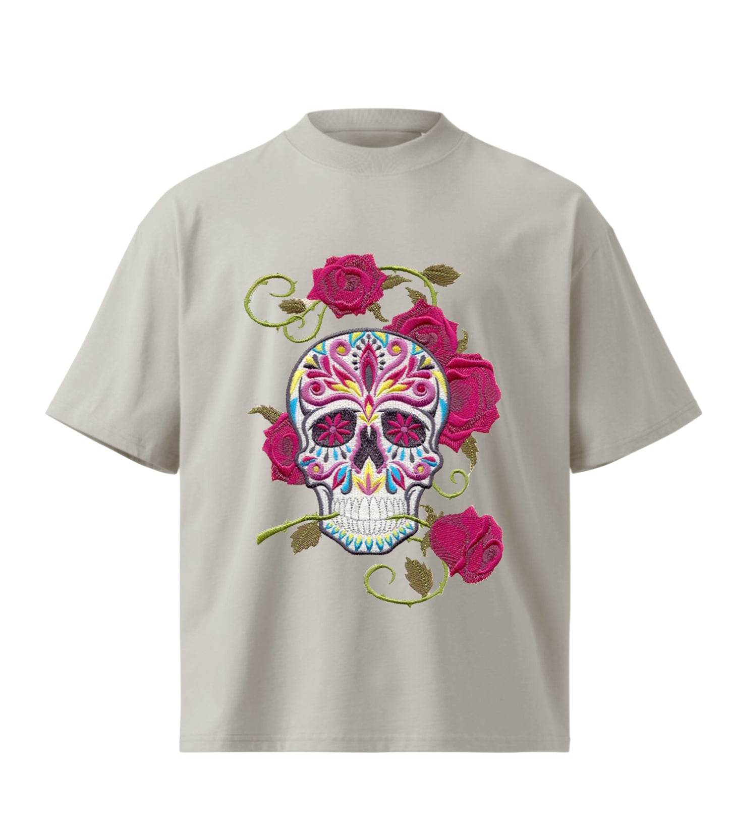 skULL flower  embroidery design Premium Oversized T-Shirt