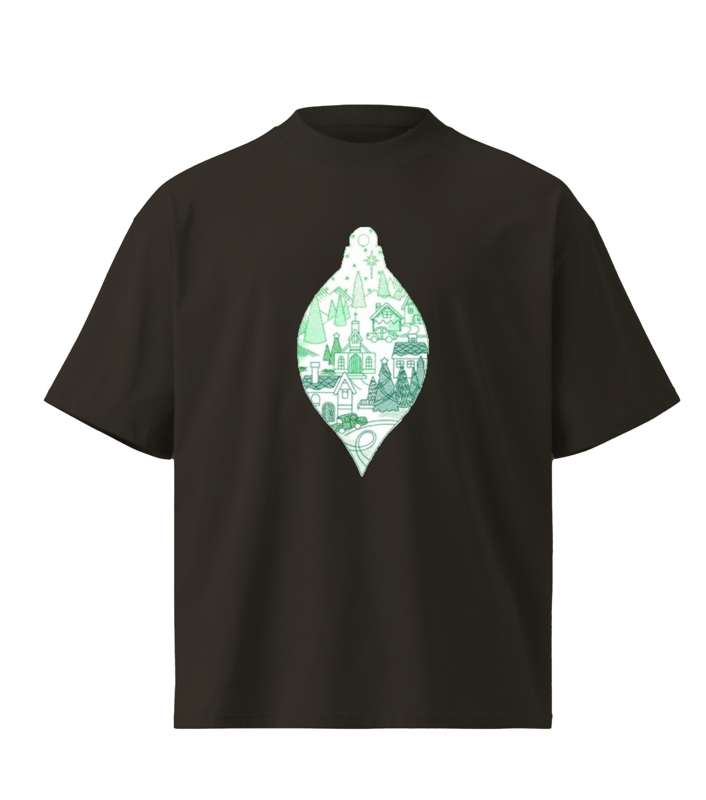 Peaceful Village Ornament Scene  embroidery design Premium Oversized T-Shirt