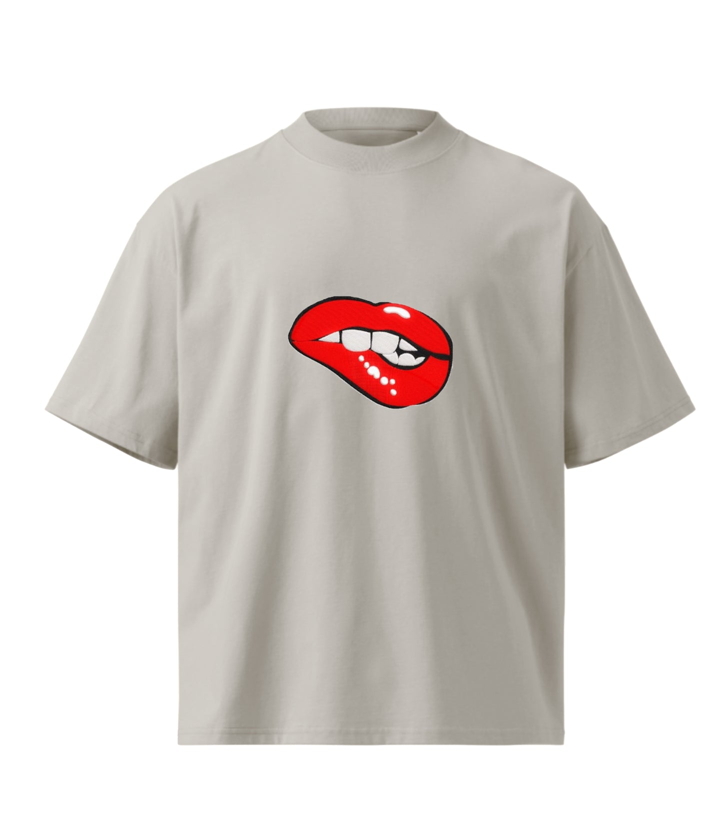 Kissing lip  embroidery design Premium Oversized T-Shirt
