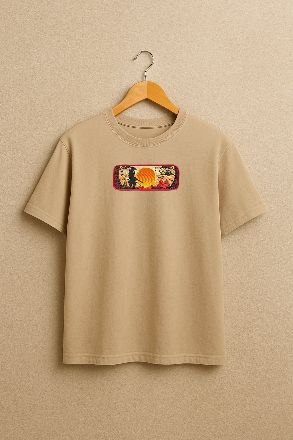 Samurai Sunrise Embroidery Design premium oversized t-shirt