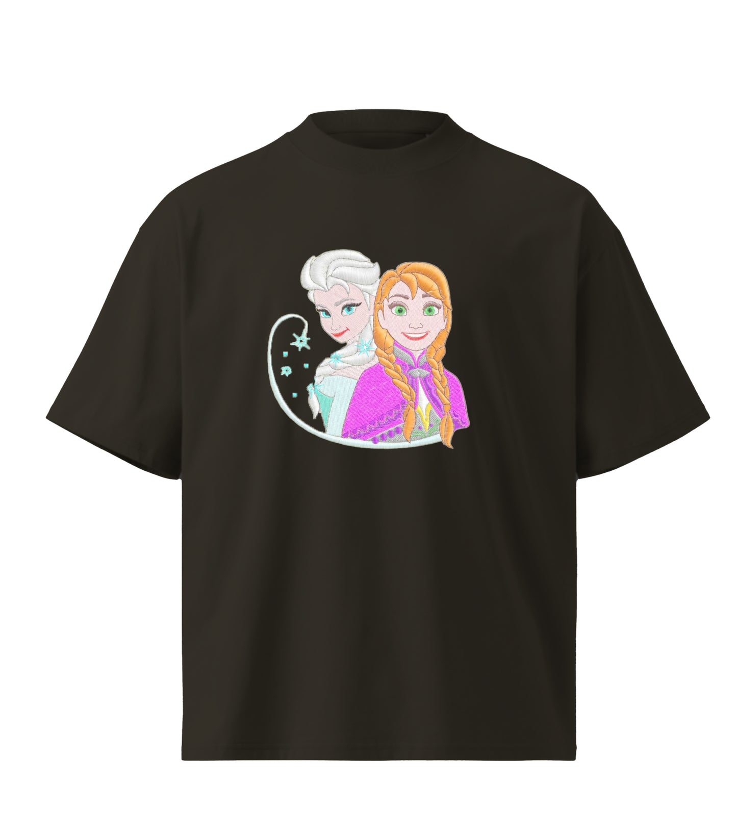 Elsa and Anna Embroidery Design Frozen Embroidery Design  Premium Oversized T-Shirt