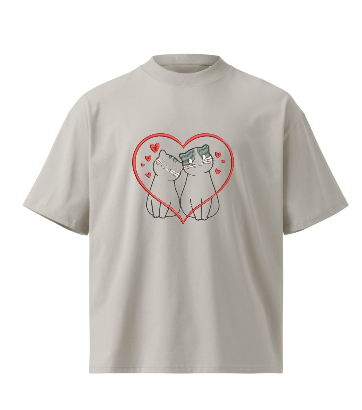 Kittens in Love  embroidery design Premium Oversized T-Shirt