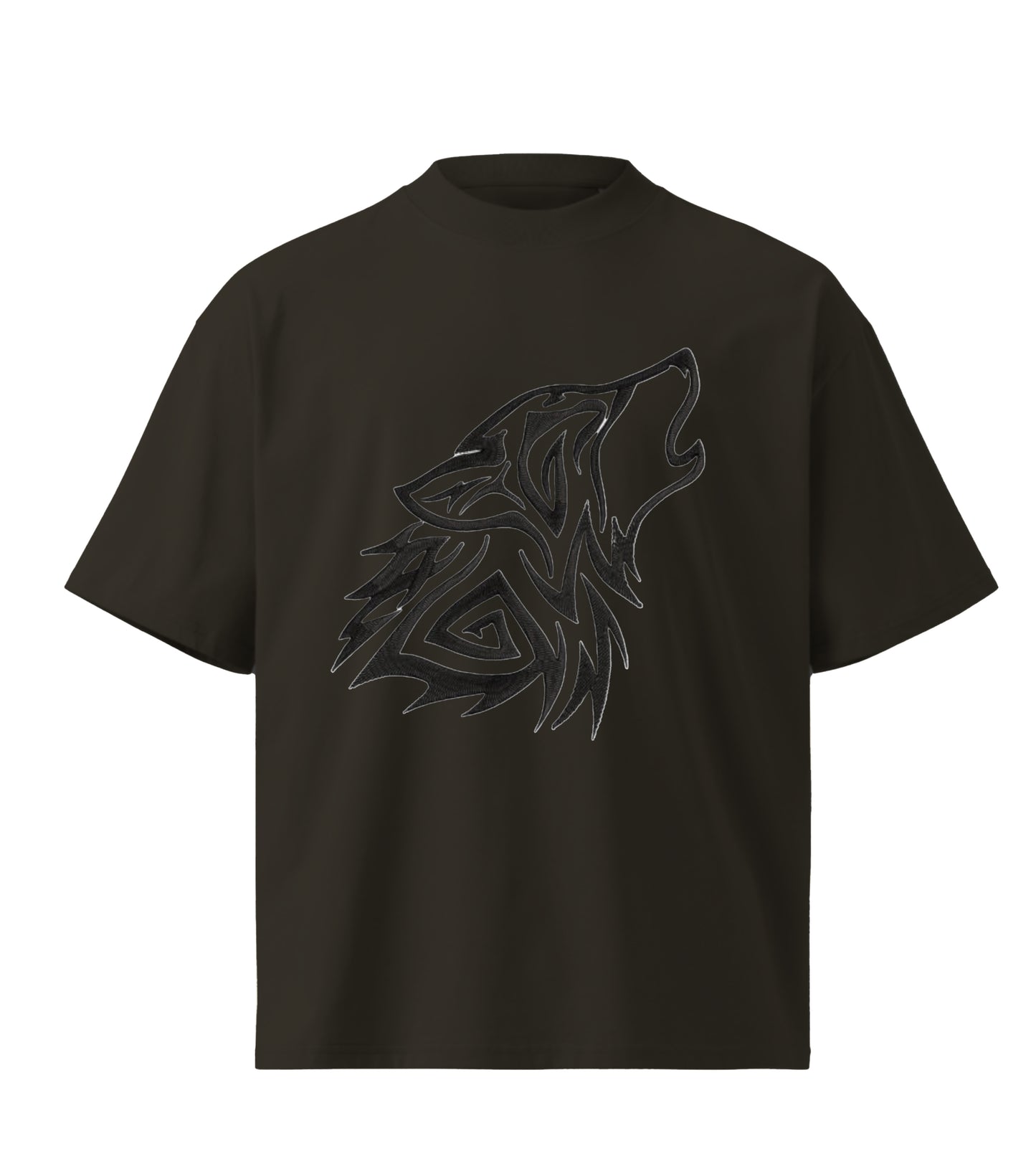 Wolf howling  tribal  embroidery design Premium Oversized T-Shirt