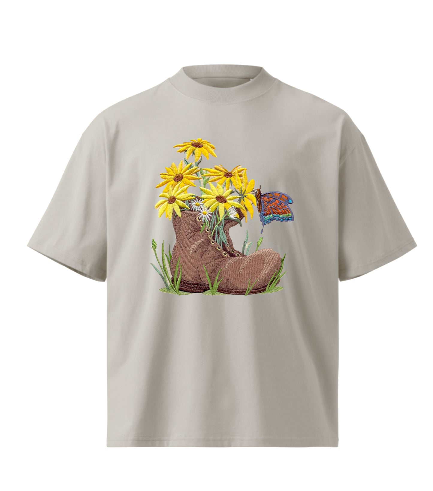Spring Blooms Flowers With Vase[bloom in Boot]  embroidery design Premium Oversized T-Shirt