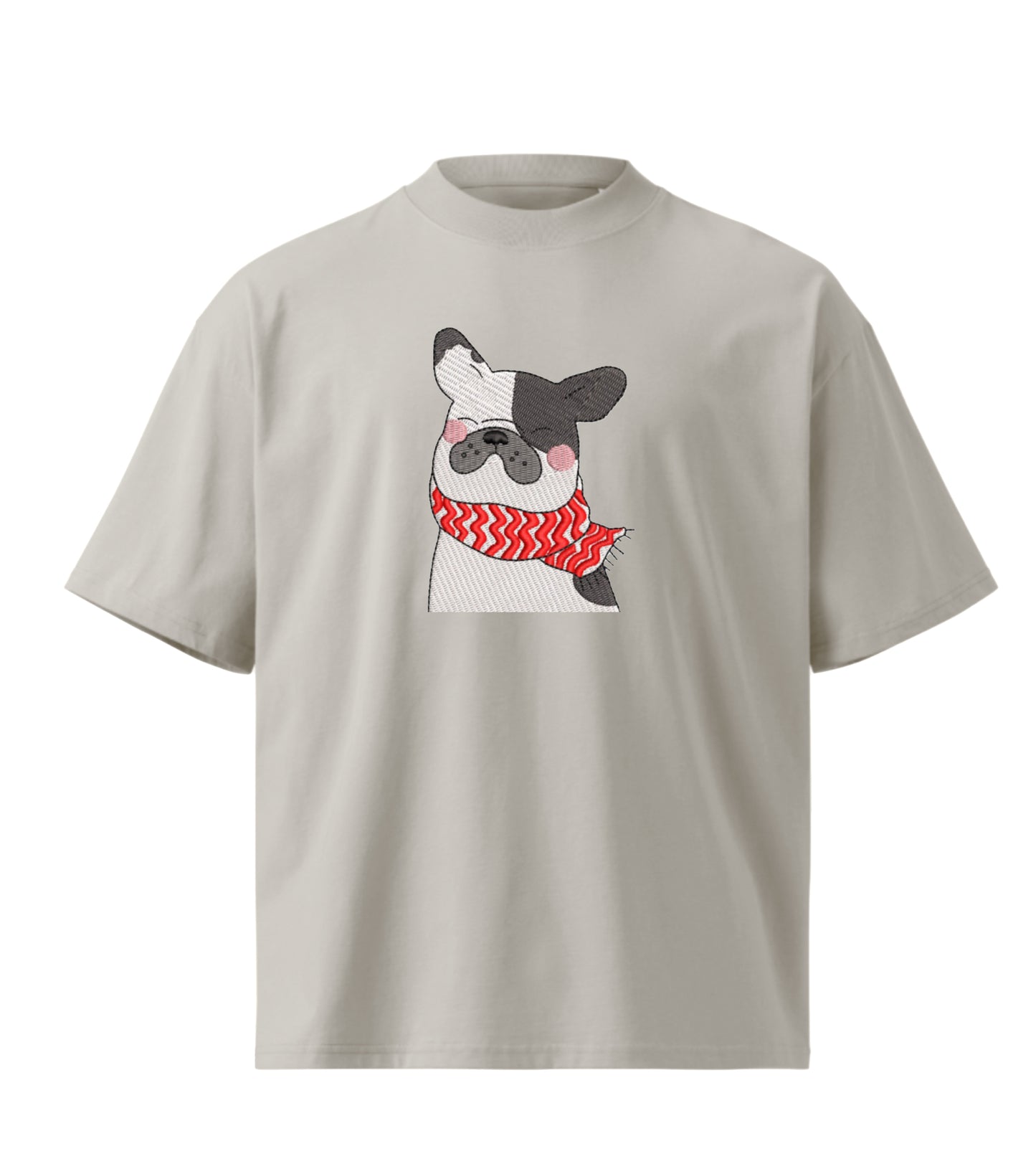 Bulldog Snow embroidery design Premium Oversized T-Shirt