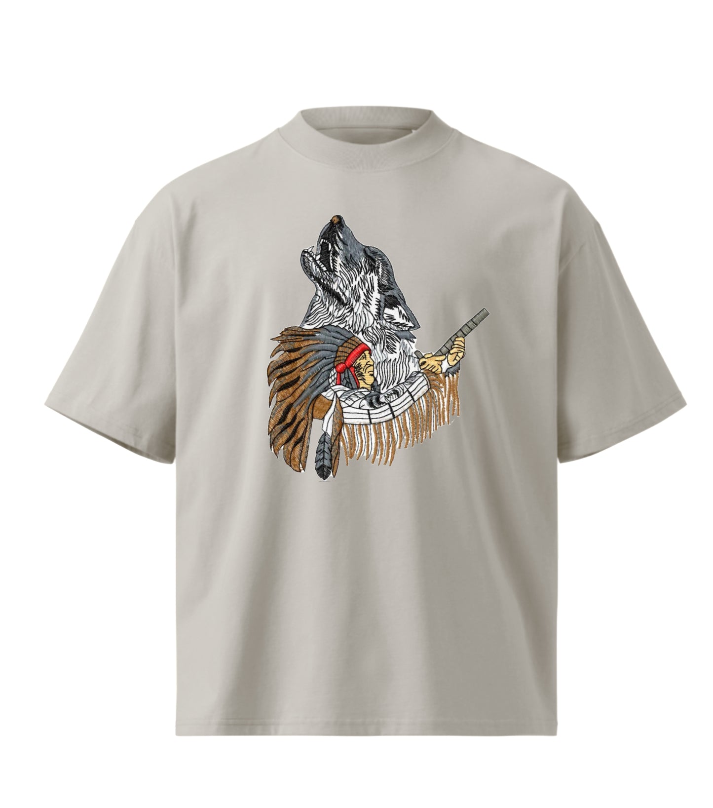 Appache wolf  embroidery design Premium Oversized T-Shirt
