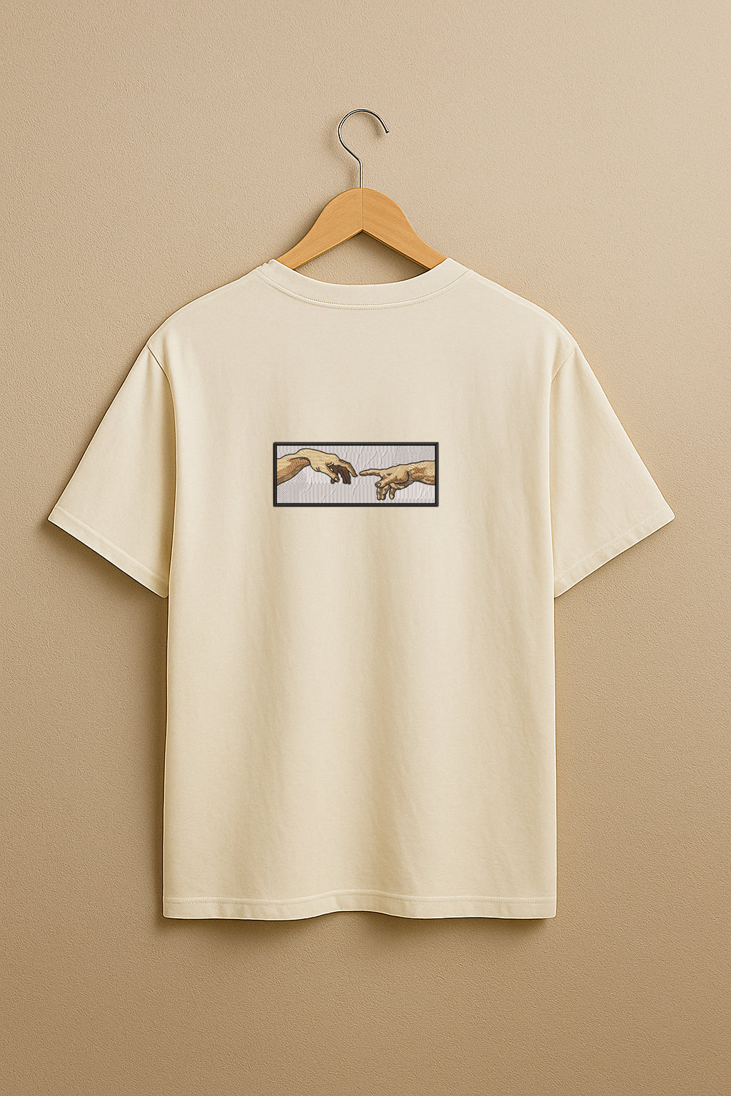 Hands of God and Adam Cross Stitch Pattern  embroidery design Premium Oversized T-Shirt