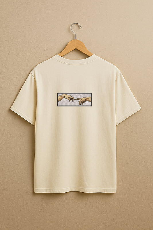 Hands of God and Adam Cross Stitch Pattern  embroidery design Premium Oversized T-Shirt