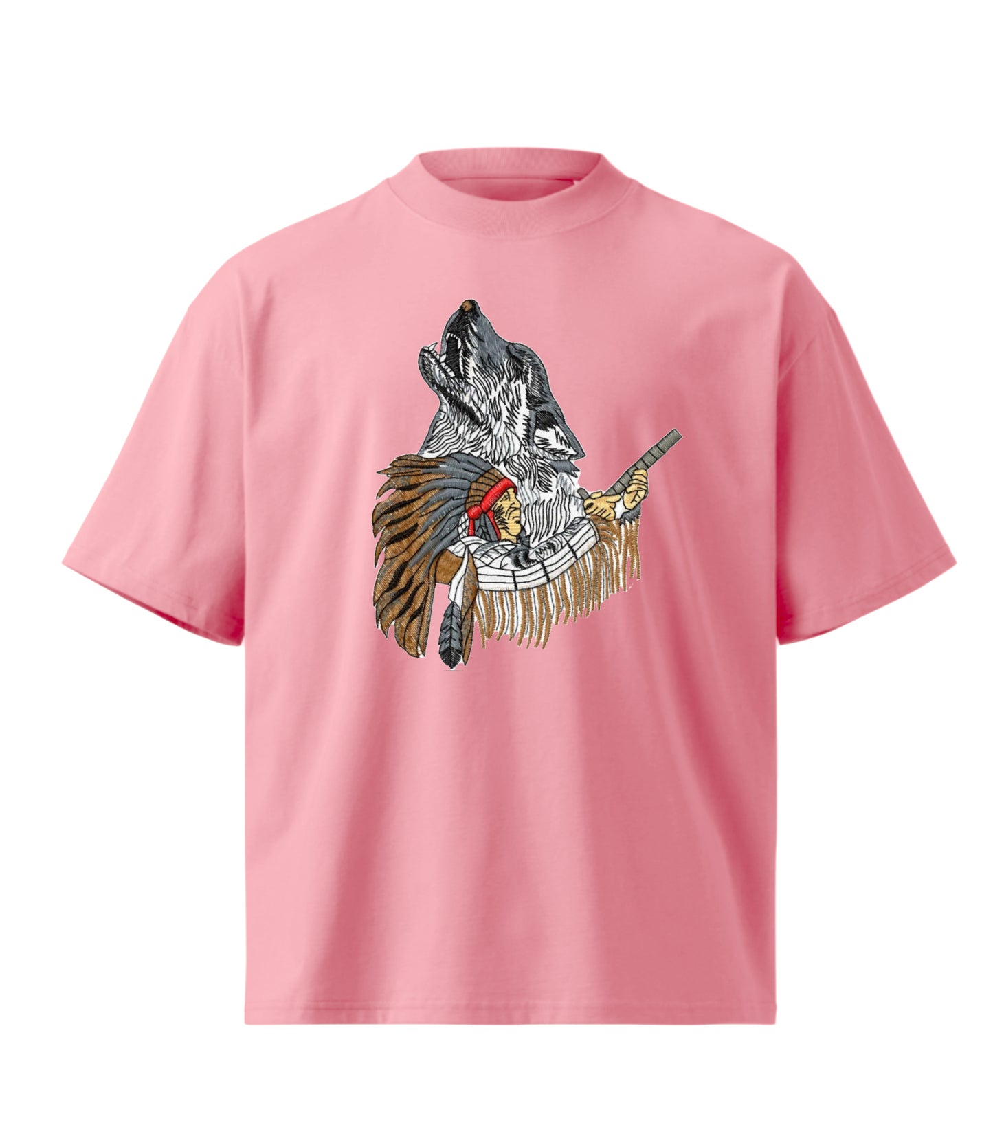 Appache wolf  embroidery design Premium Oversized T-Shirt