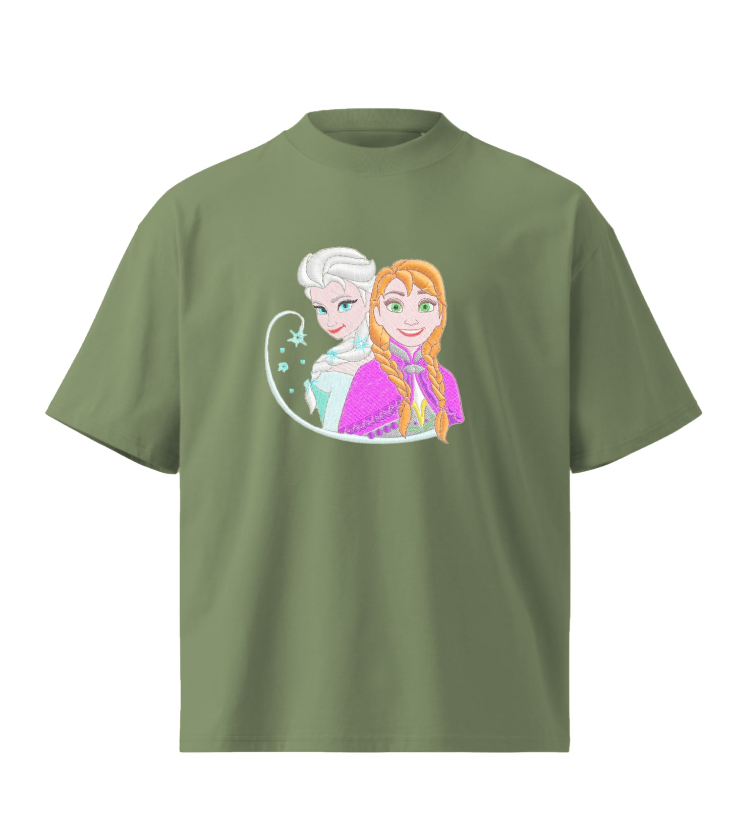 Elsa and Anna Embroidery Design Frozen Embroidery Design  Premium Oversized T-Shirt