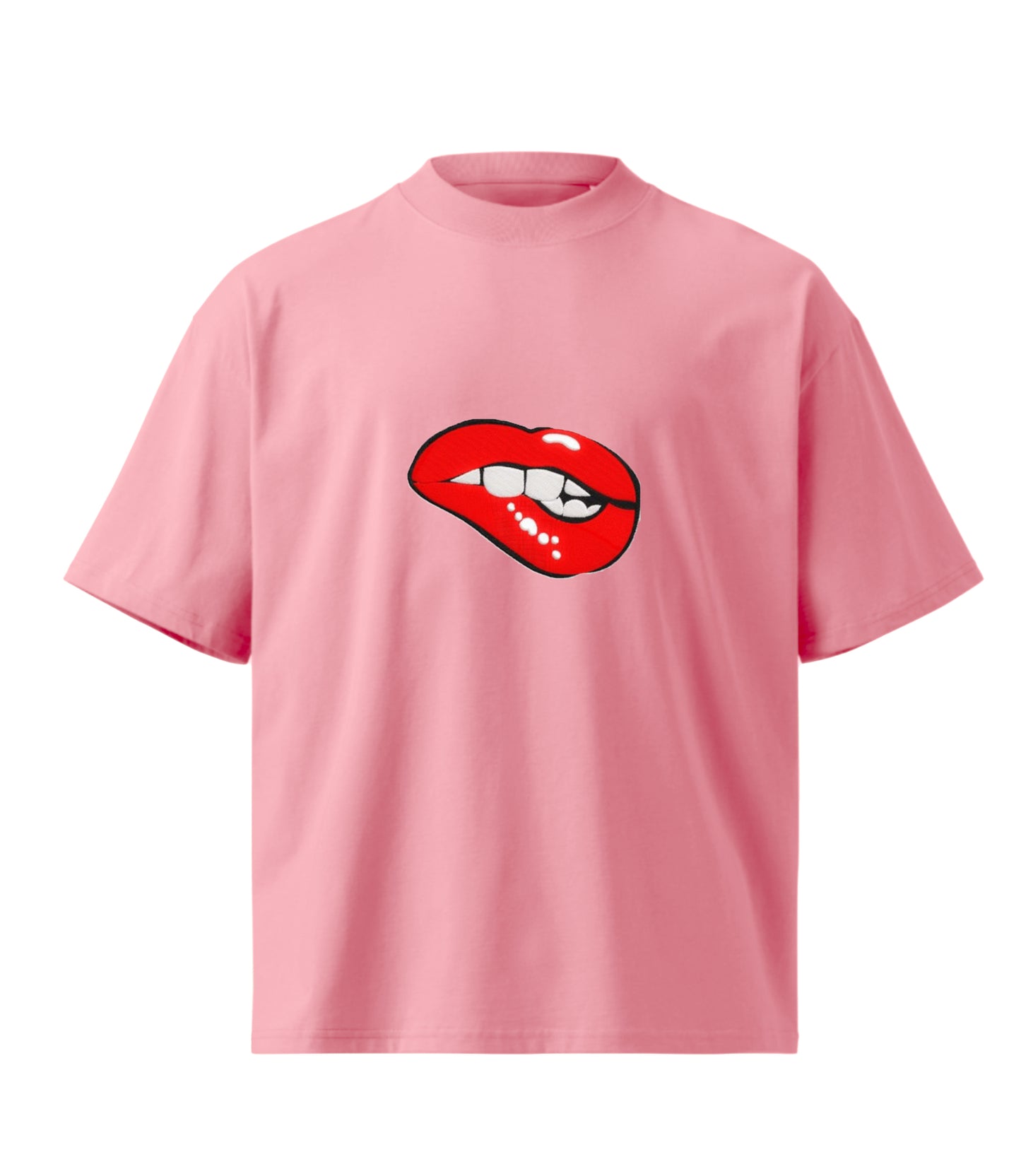 Kissing lip  embroidery design Premium Oversized T-Shirt